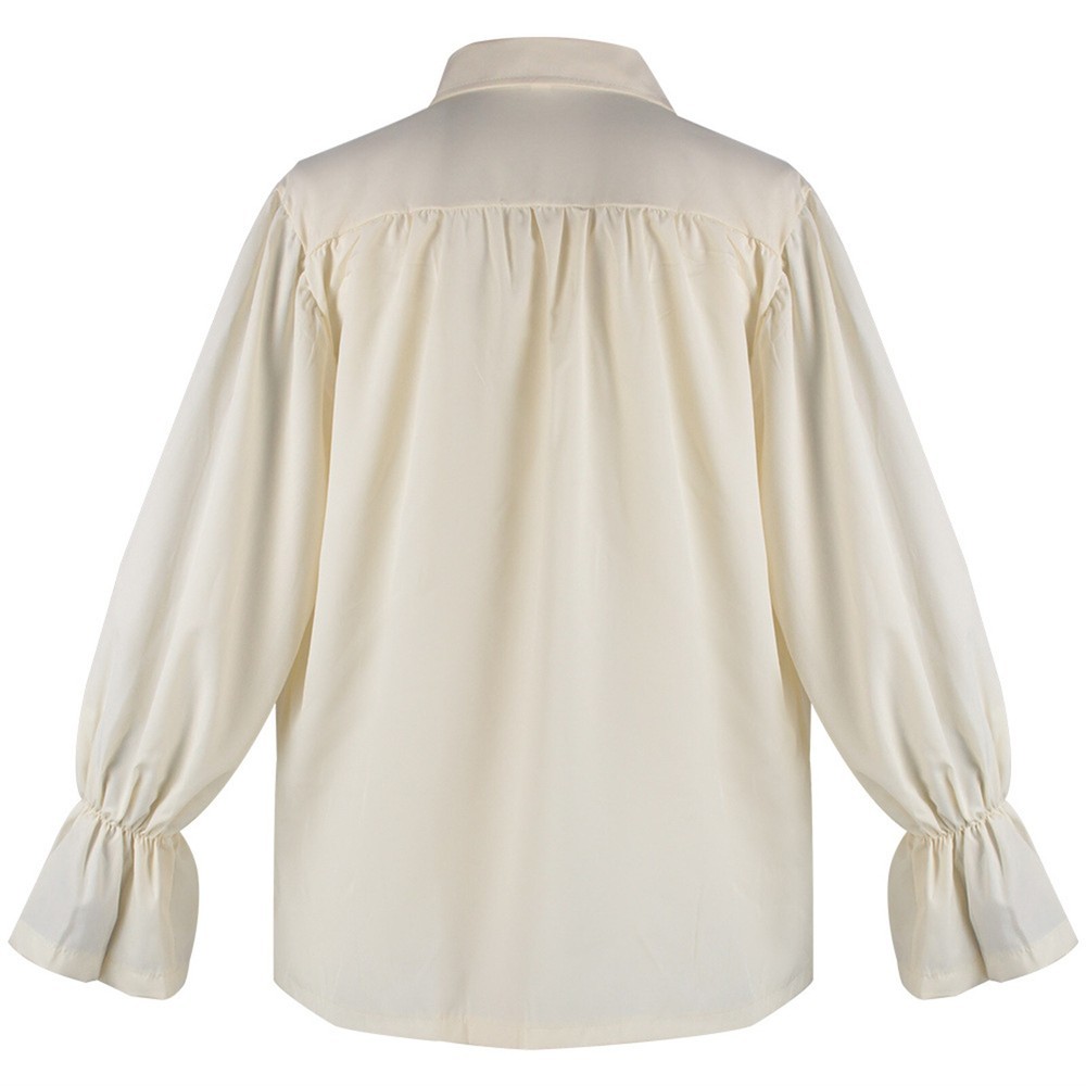 Medieval Lapel Pleated Puffy Sleeve Shirt Men Vintage Long Sleeve Cosplay Shirts