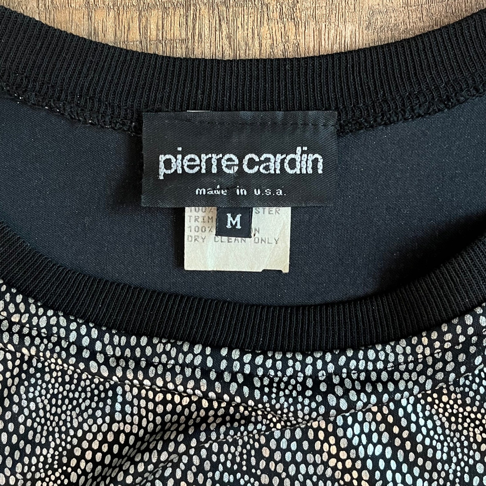 Pierre Cardin Vintage Metallic Silver Black Patterned Pocket Top Mens M USA