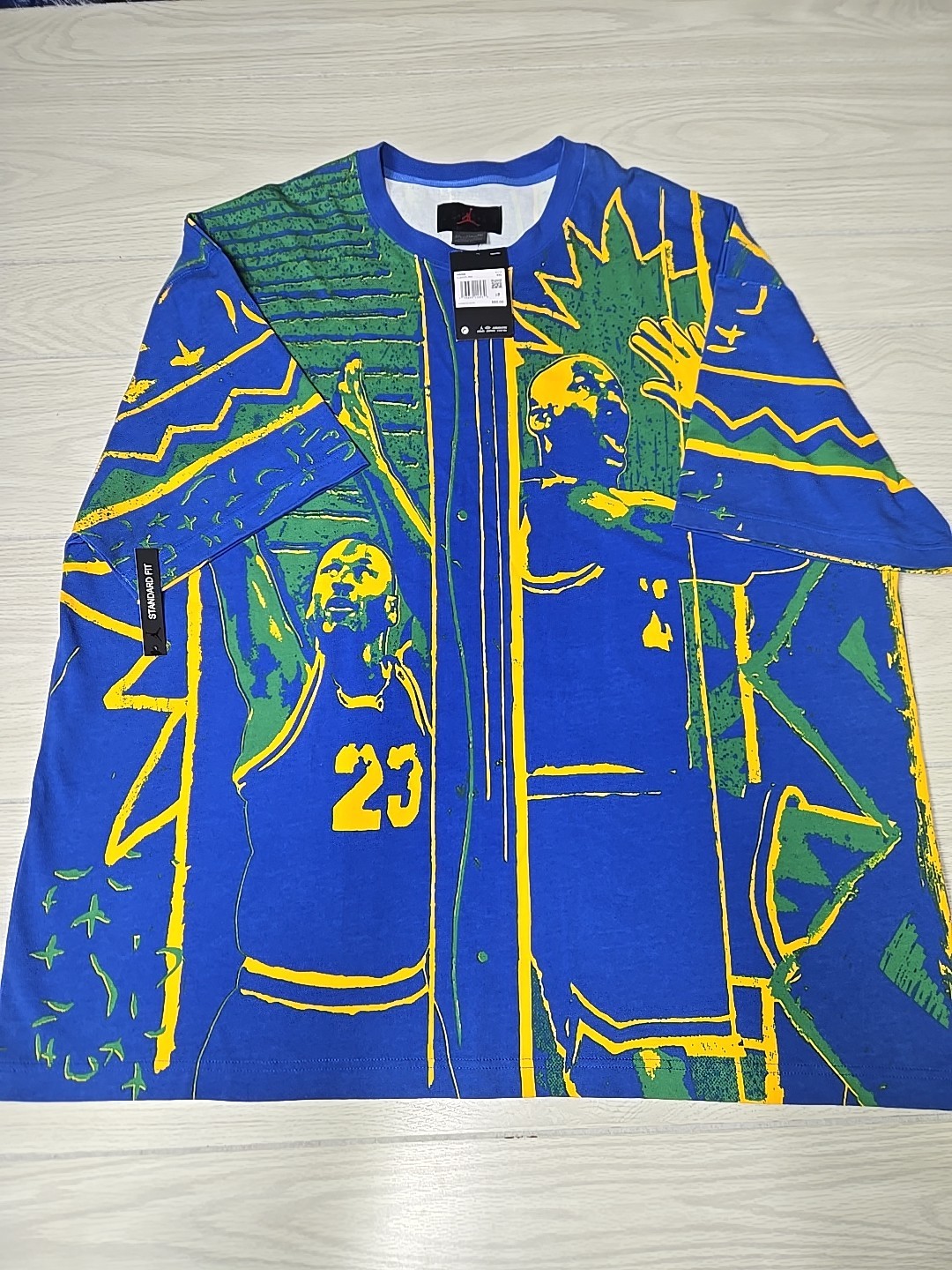 Michael Jordan Shirt 2XL Blue Green DNA Printed Basketball Jumpman AOP Crew Neck