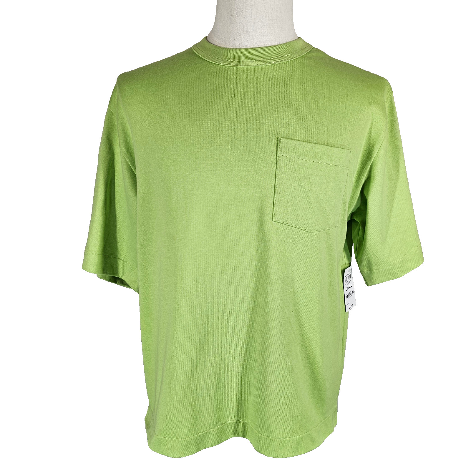 Mode of One Mens Relaxed-Fit Textured T-Shirt Chest Pocket Acid Green Size S NWT
