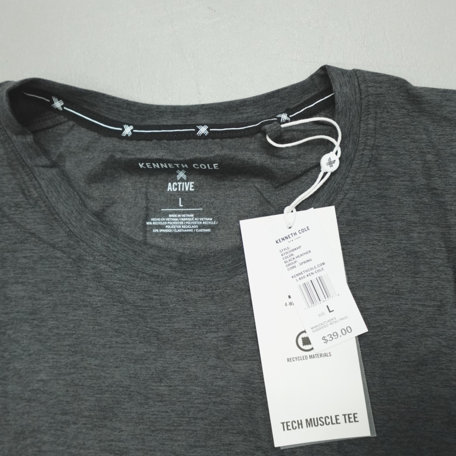 Kenneth Cole Tech Muscle Tee 4 Way Stretch Recycled Black Heather