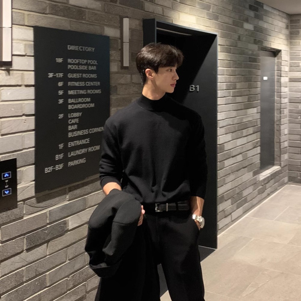 Casual Men Half Turtleneck Inner Layer Long Sleeve Top Loose Fit for Daily Wear