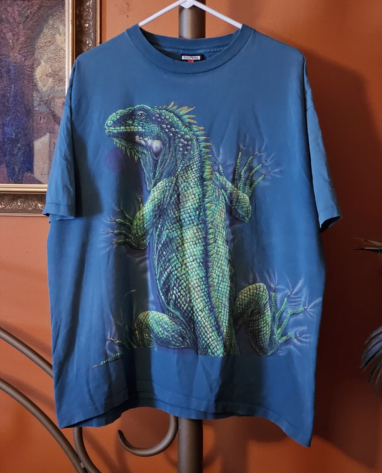 🚨VINTAGE SIGNAL SPORT MENS T SHIRT XL GRAPHIC PRINT IGUANA DOUBLE SIDED GRAIL
