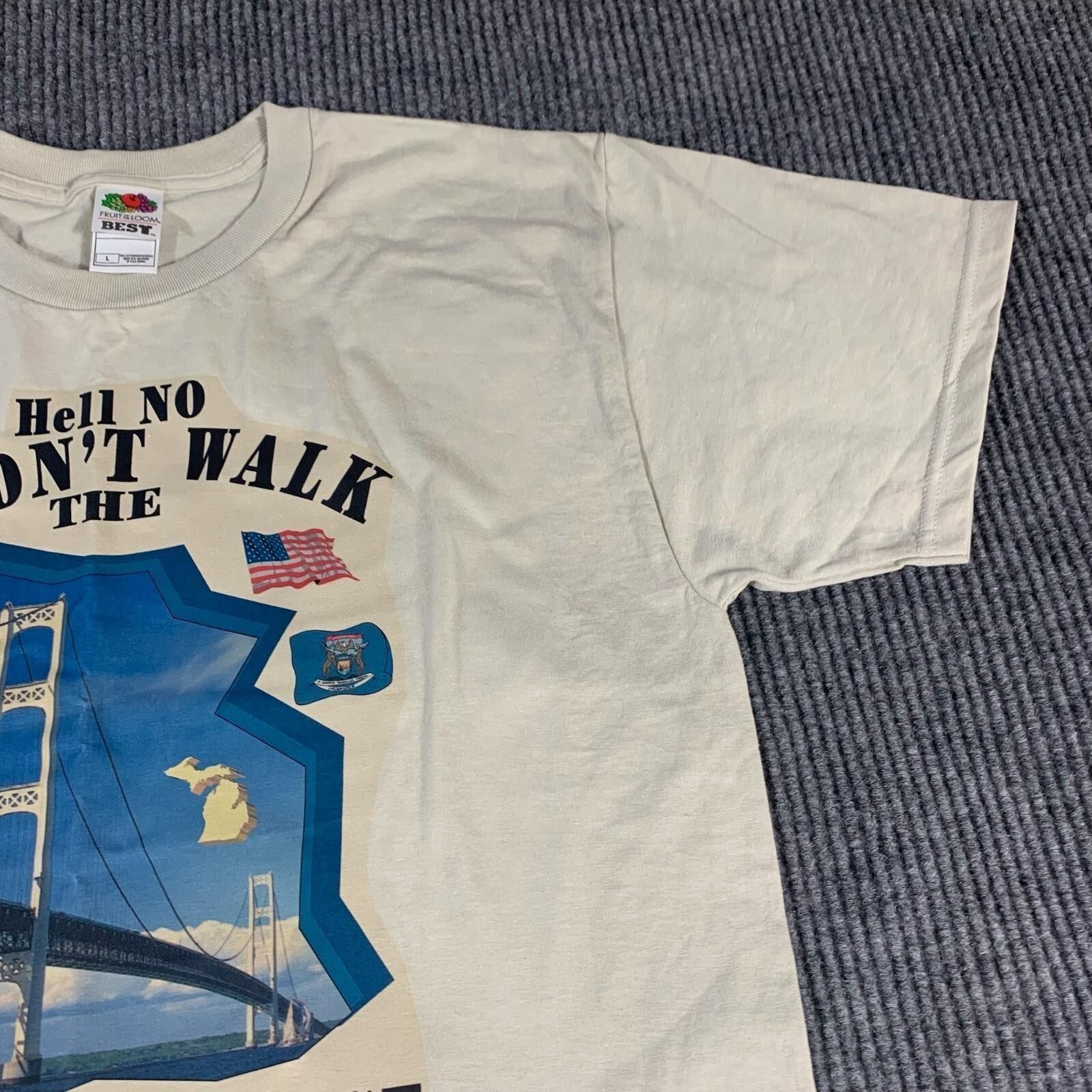 VTG Fruit of the Loom T Shirt Mens Large Beige Y2K Mackinac Bridge Labor Day USA