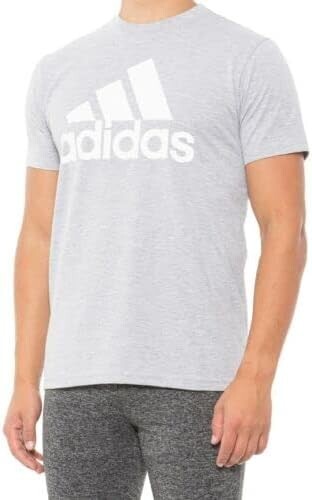 adidas Men’s Essentials Big Logo Tee (Light Grey Heather/White) Large