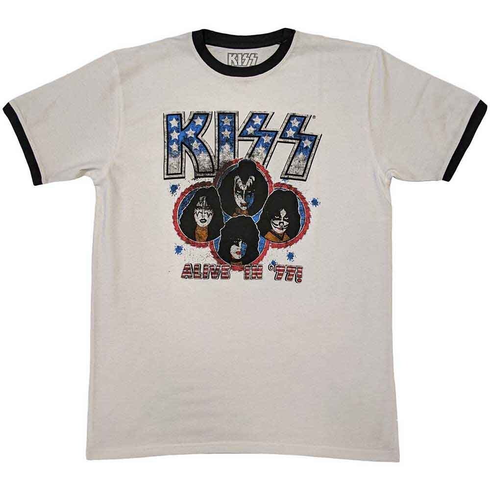 Kiss ‘Alive In 77’ White Ringer T shirt – NEW OFFICIAL