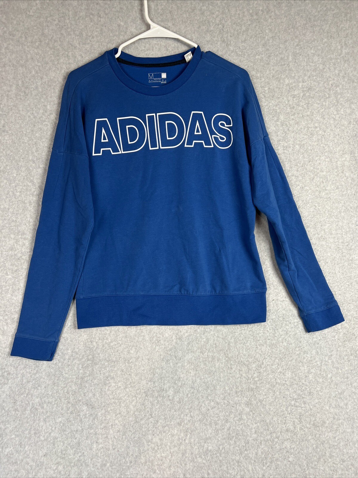 Adidas Climate Shirt Blue Long Sleeve Logo Crew Neck Medium 12/14 Youth