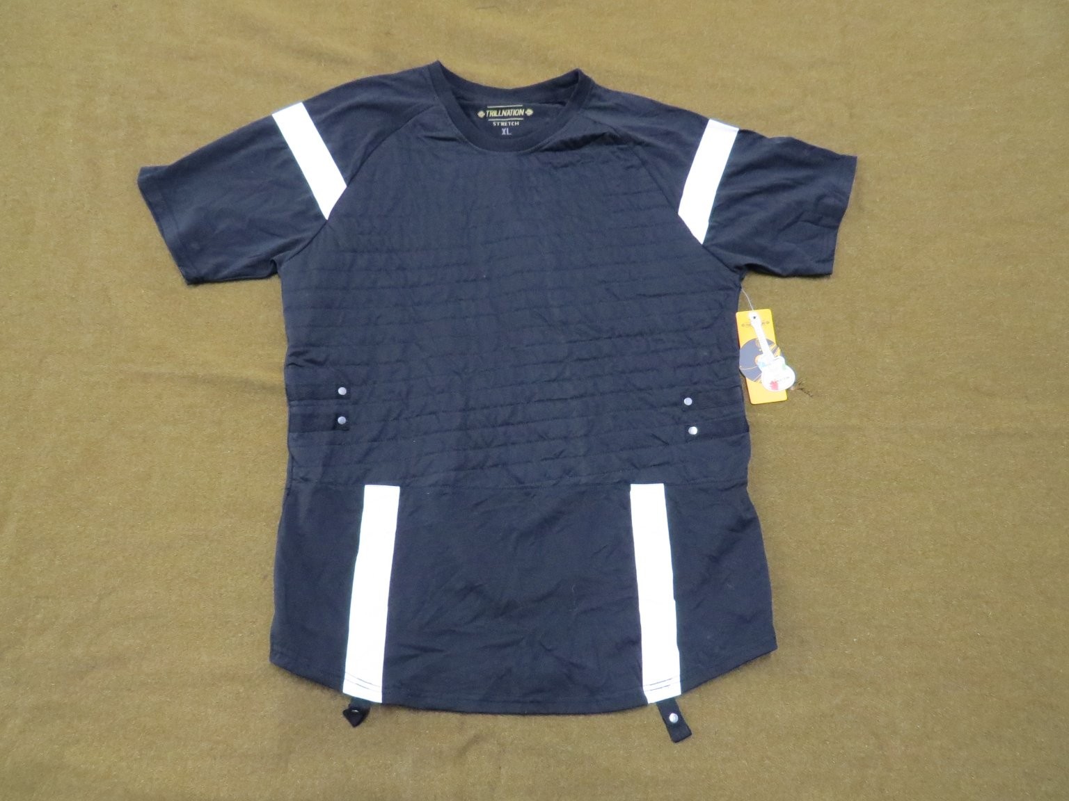 TRILLNATION Men’s T-Shirt Black XL Stretch Quilted Raglan Sleeve Cotton Poly