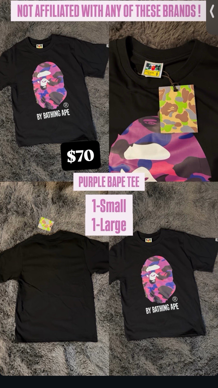 All Color and Sizes Bape Tee Shirts Best Quality for Summer Short Sleeve