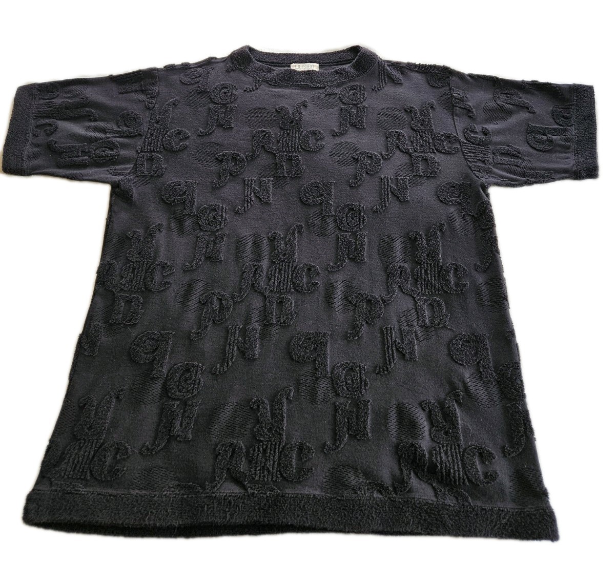 Vintage Matsuda Nicole Tokyo Japan Textured Terry Shirt Black Letter Pattern M-L