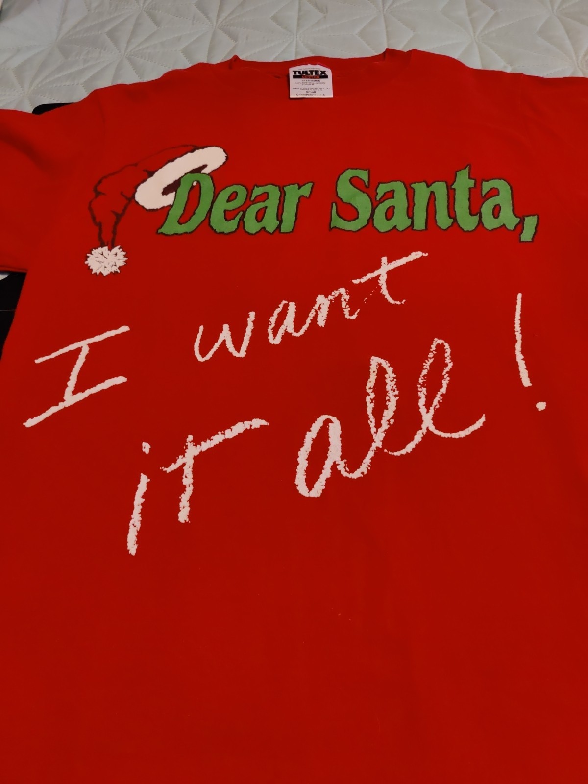 Men’s Unisex Tultex Santa I Want It All Graphic T-Shirt Red S