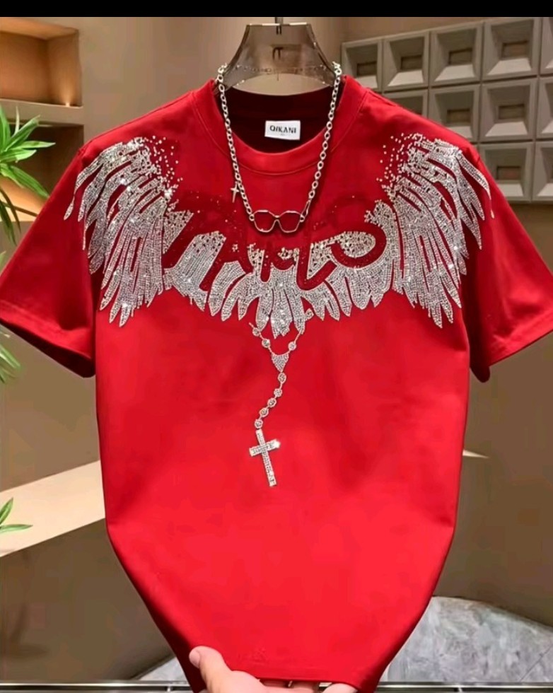 New Men Luxury Diamond Wings Rhinestones Fashion T-Shirt High Quality
