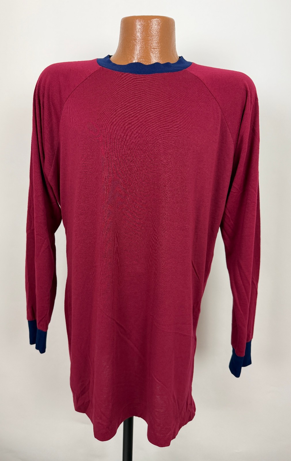 Vintage 90s Raglan Shirt Men Large Tall LT Minimal Ringer Burgundy Silky Acrylic