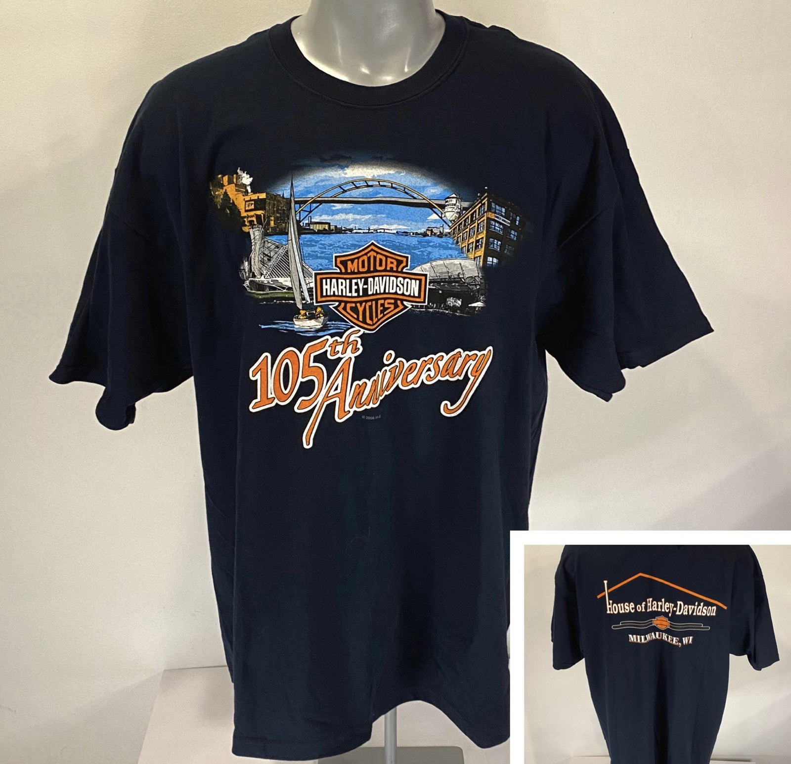 Harley Davidson 2XL T-Shirt NWT Black Tee Graphic Milwaukee 105th Anniversary