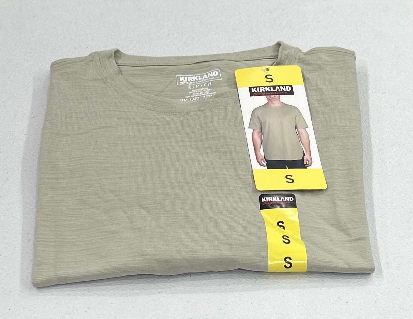 Kirkland Signature Men’s Pima Cotton Slub Tee, Tan, Size S
