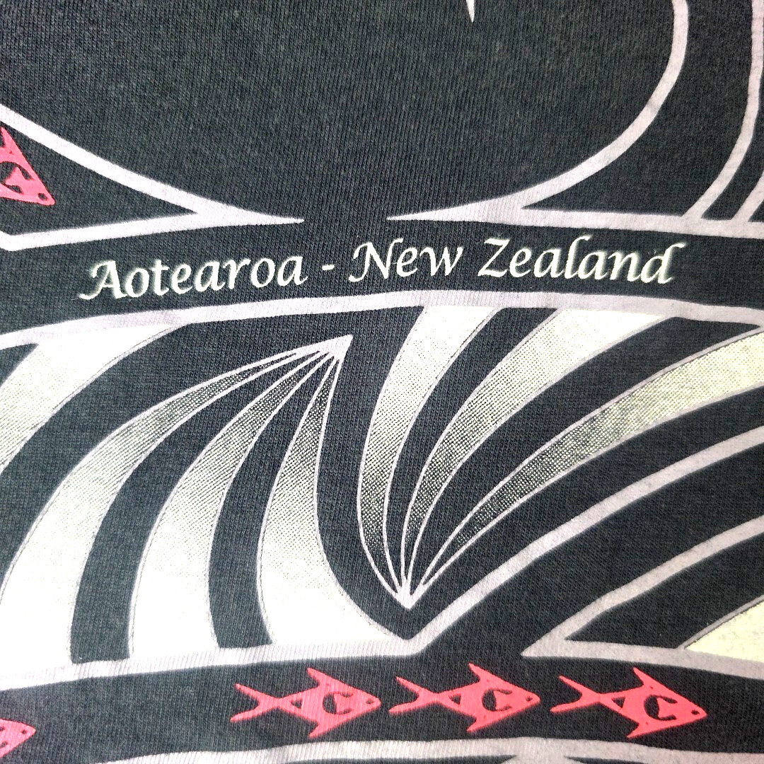 Wild Kiwi New Zealand T-Shirt Mens XL Black Aotearoa Māori Art Graphic Tee Rare