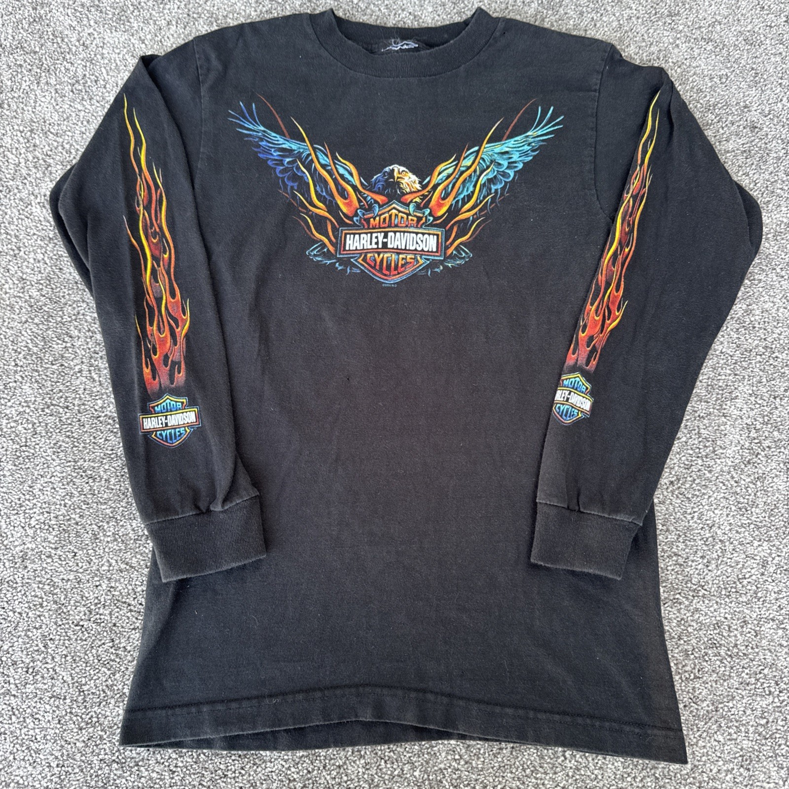 VTG Harley Davidson Flame Eagle Graphic Motorcycle Biker T Shirt Tulsa 90s Small