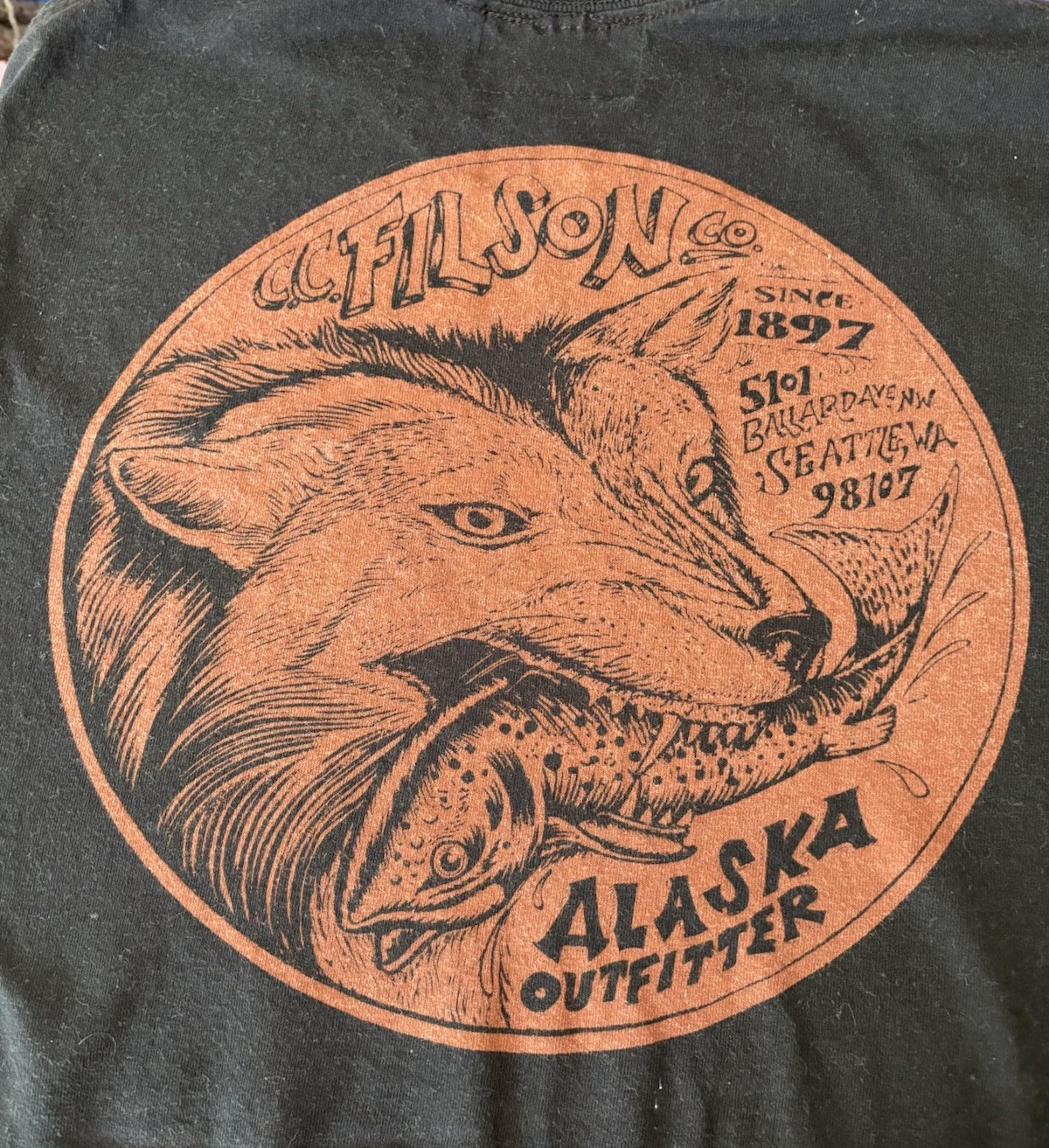 Filson Graphic T Shirt Men Sz M Black Bear Salmon Artist Kyler Martz