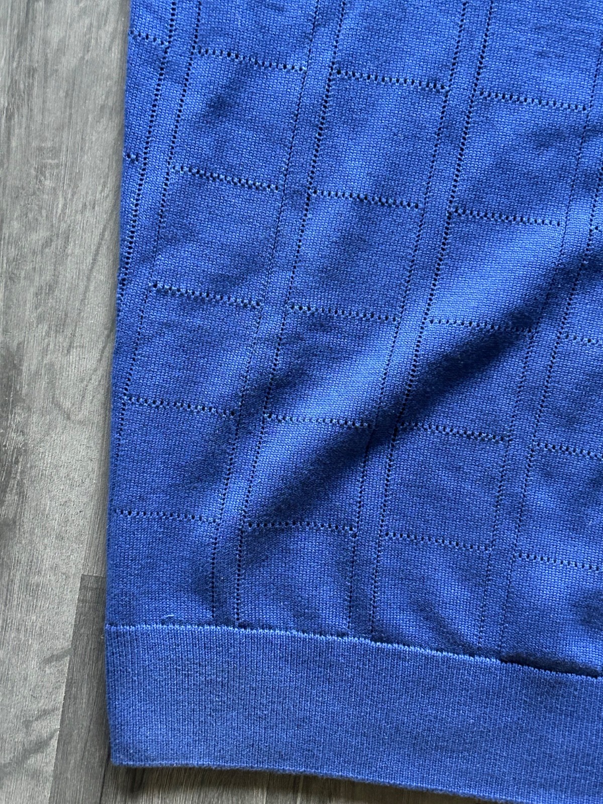 Gabicci Knit T Shirt Medium Blue Ringer High Round Neck Short Sleeve Pocket Tee