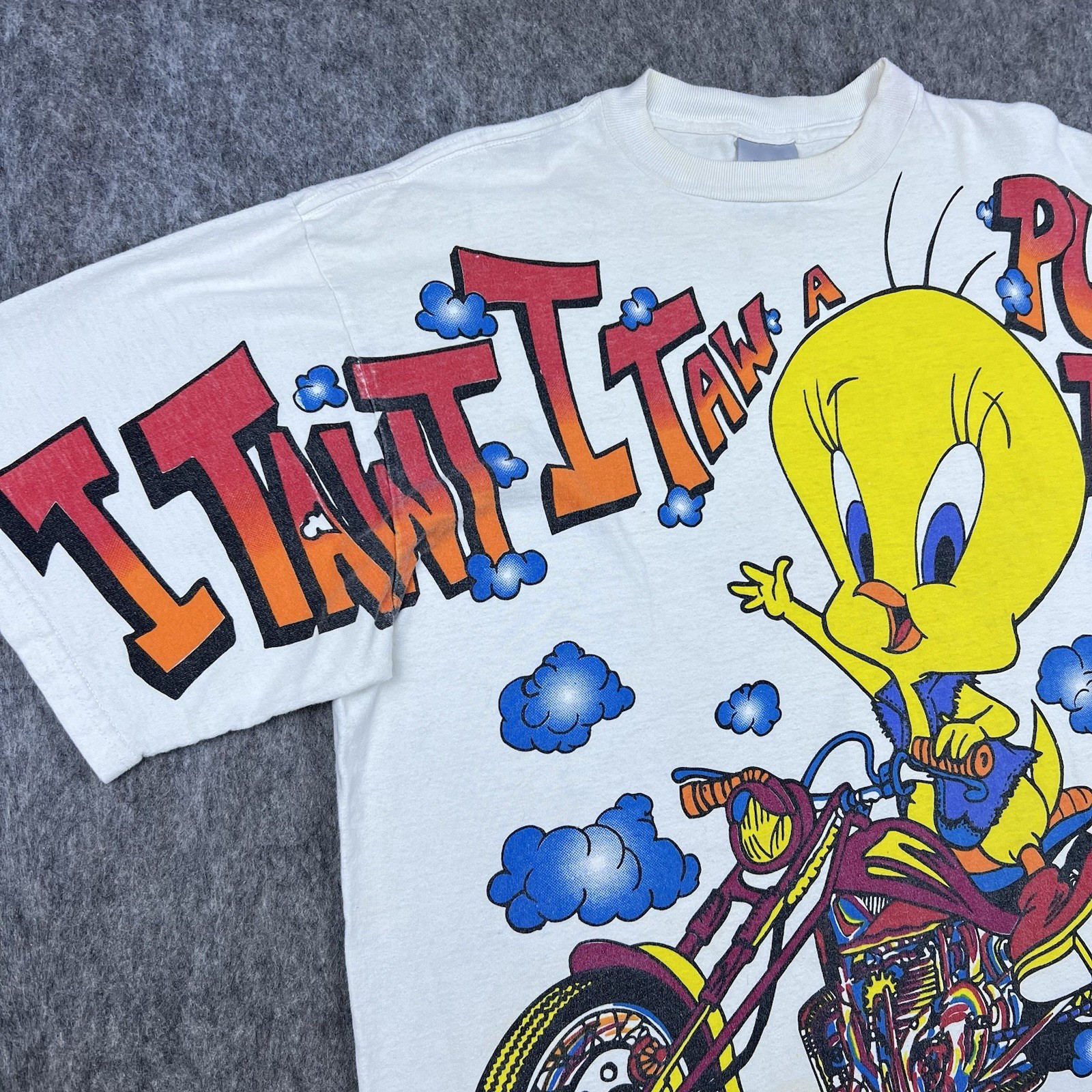 Vtg 90’s Tweety Bird Sylvester Men’s T-Shirt Motorcycle Double Graphic Size XL