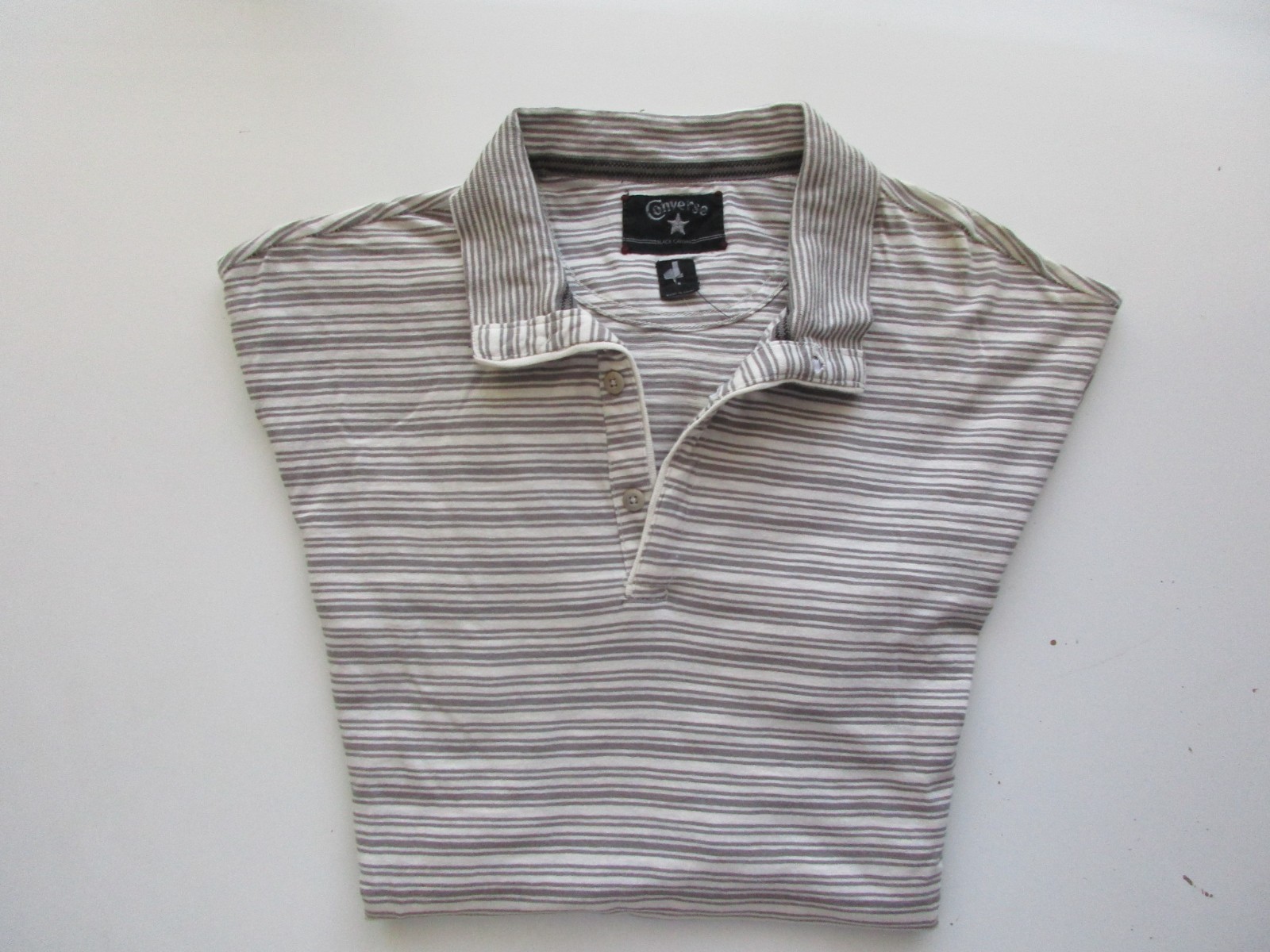 Converse Black Canvas Cotton Stripe Short Sleeve Men Henley T-Shirt L (G) U22.G9