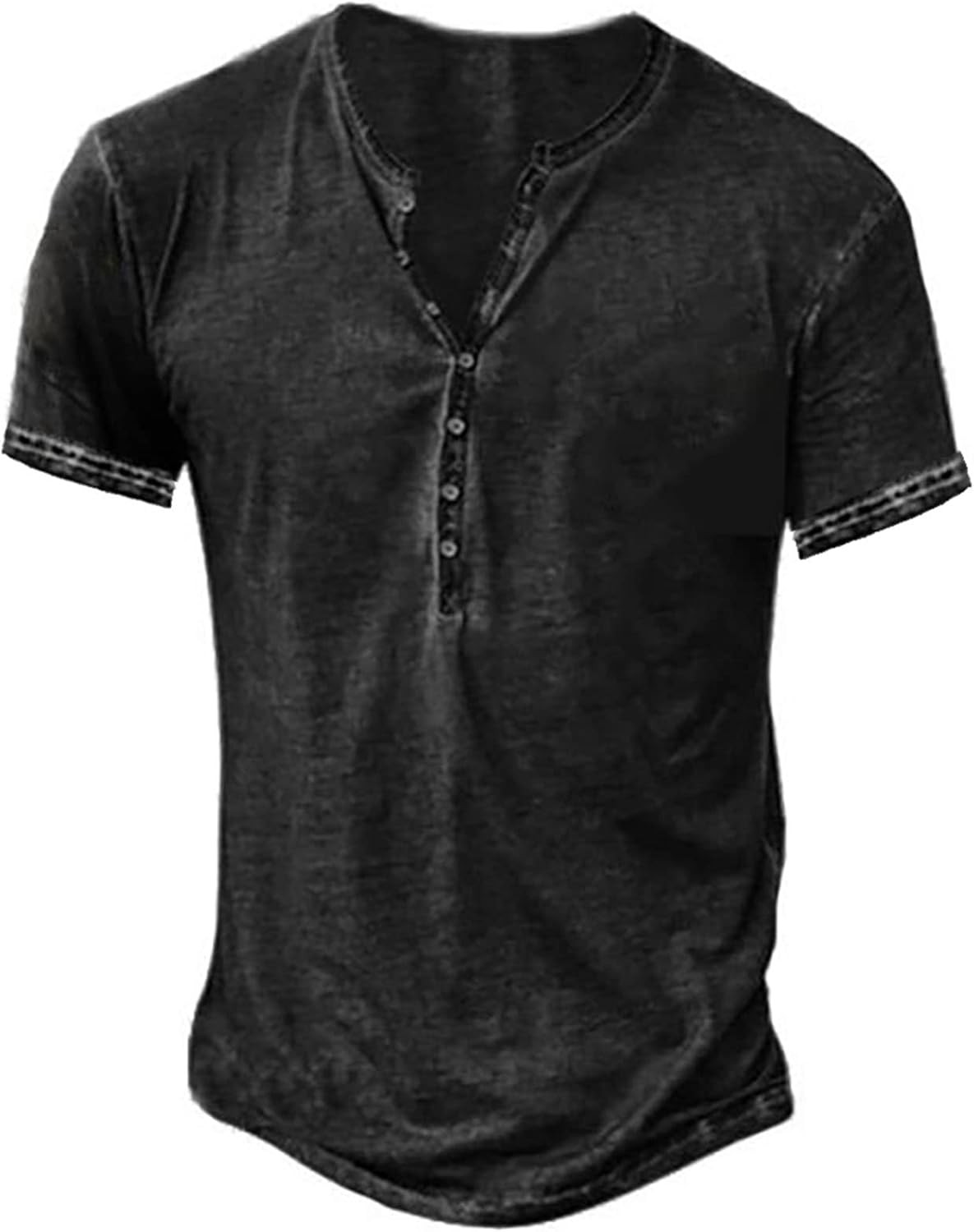 Mens Distressed Henley Shirt Short Sleeve Retro Washed Casual Slim Fit Tee