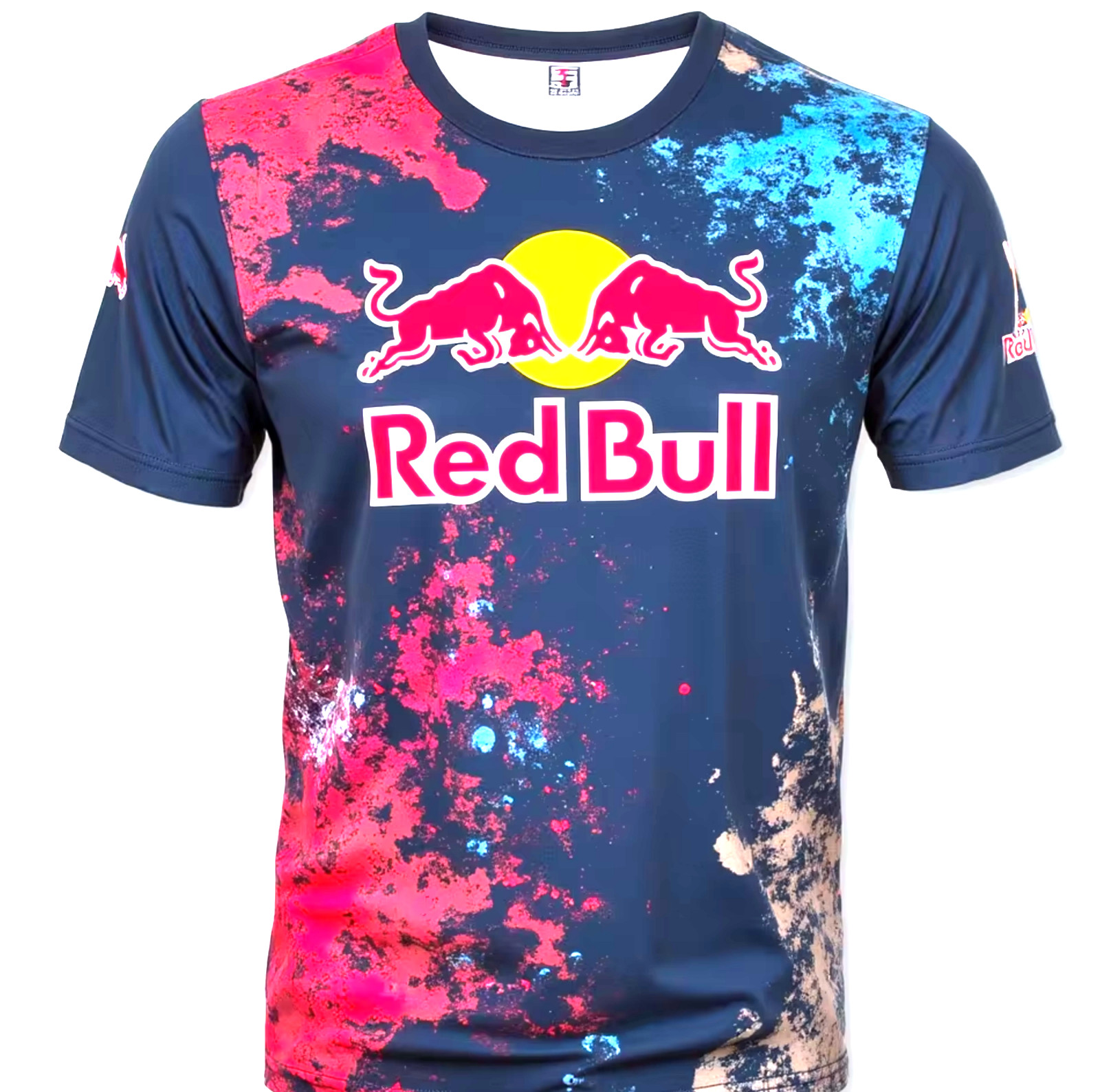 R-Blue/Navy/Red/Blue & Tan Tie Dye Look L Jersey/T-shirt. 22″x 29.5″. Racing.