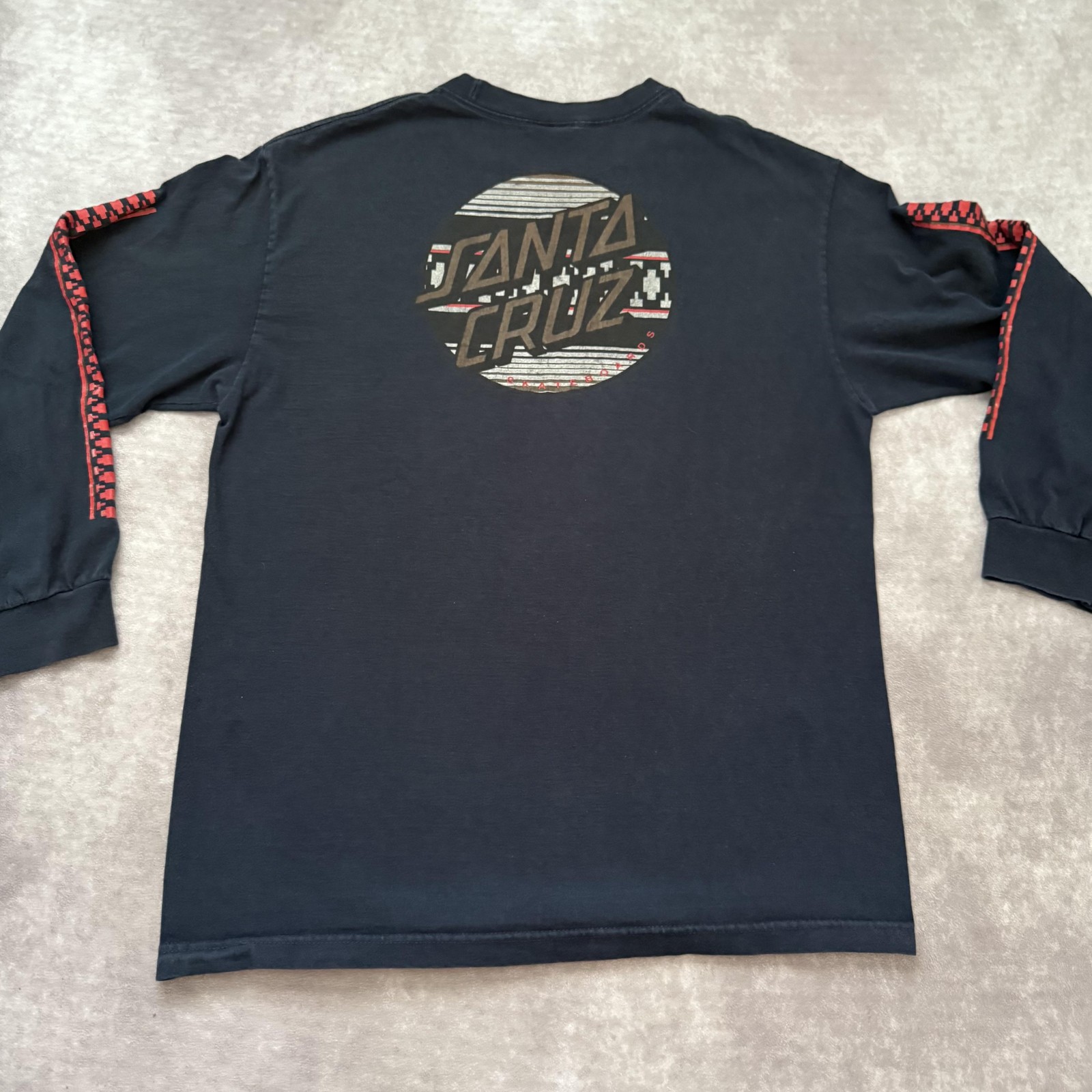 Vintage Santa Cruz Skateboards Shirt Mens L Blue Long Sleeve Stripe Graphic Surf