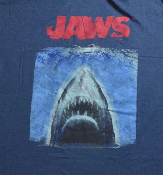 JAWS Mens Big & Tall Jaws Shark Terror Movie Navy Heather Tee Shirt New LT
