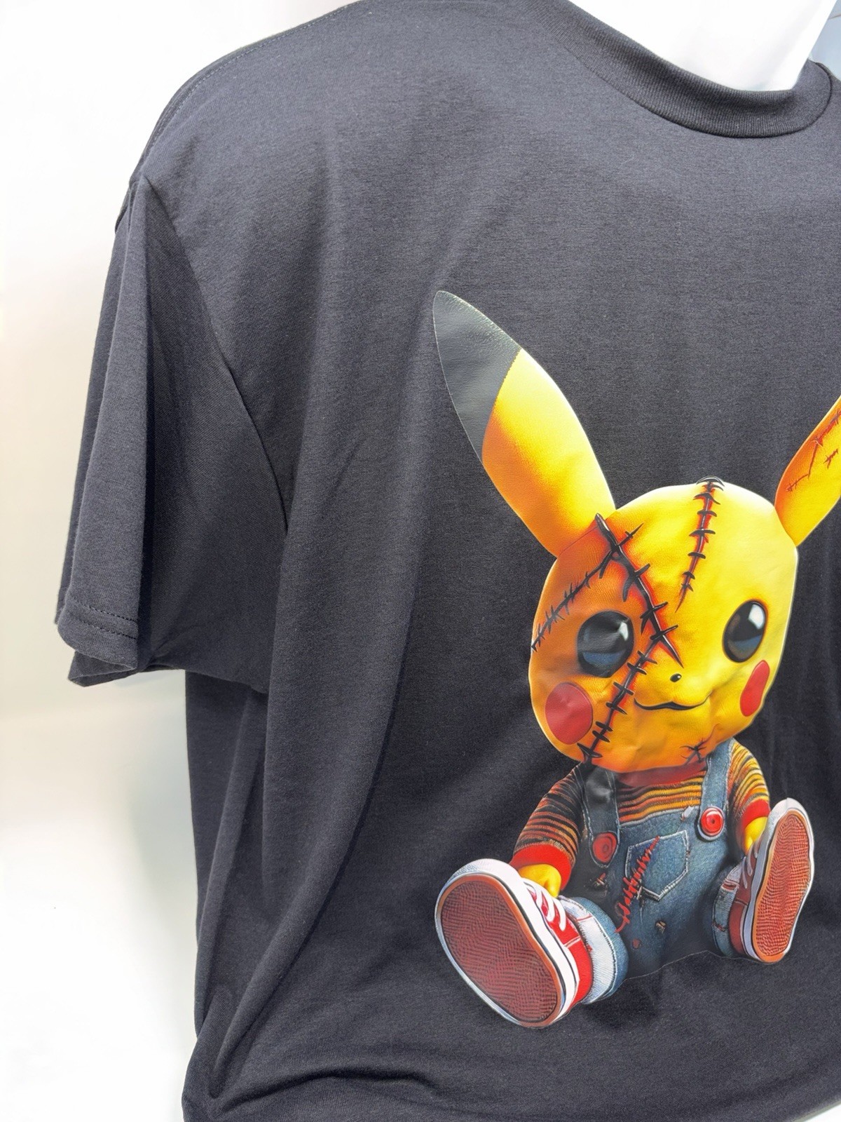 Pikachu Chucky Horror Graphic Tee Black Mens Sz L Pokemon Inspired Streetwear