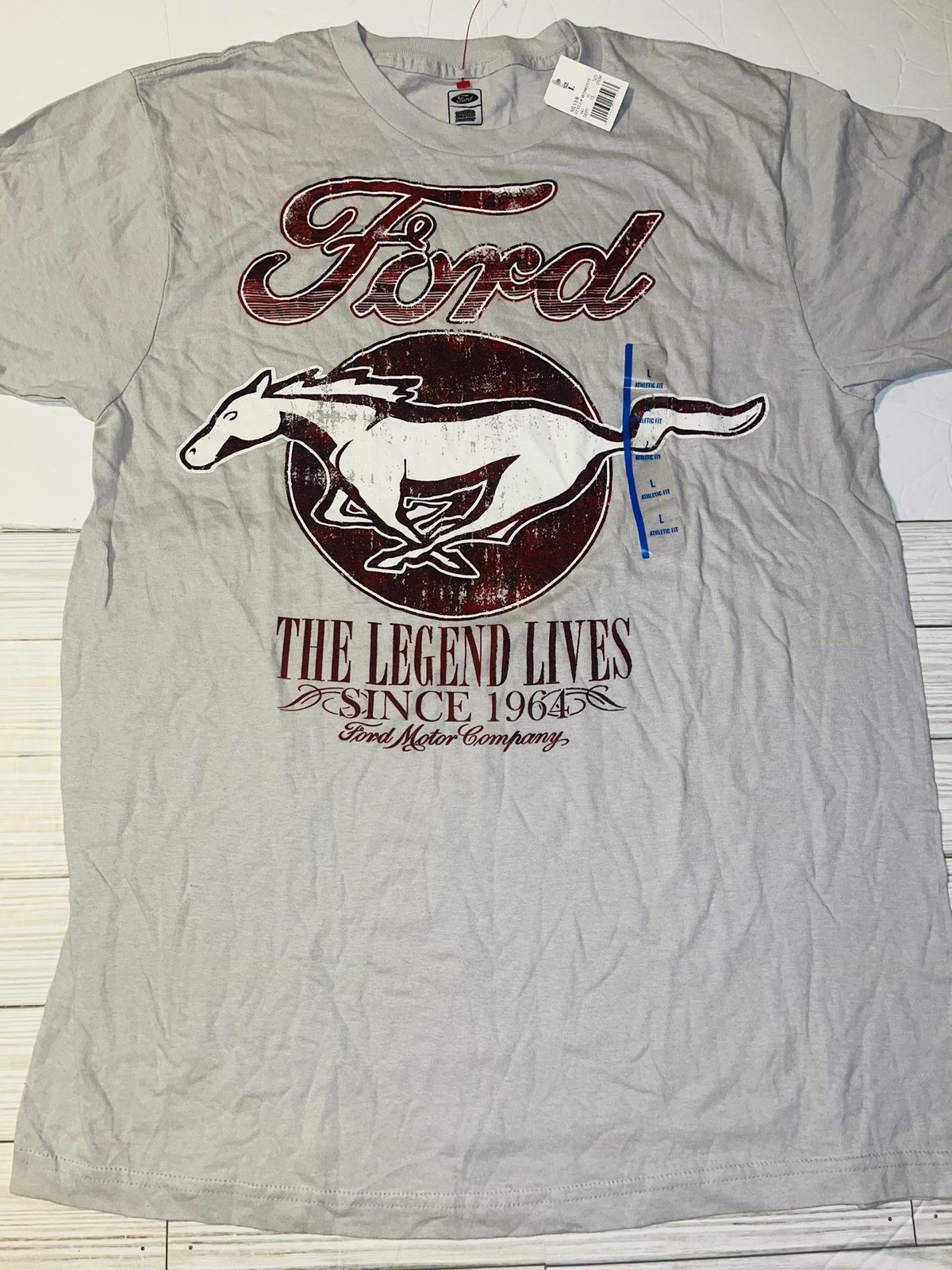 Ford Mustang Shirt Mens Large Gray Athletic Fit Legend Lives 1964 Graphic Tee