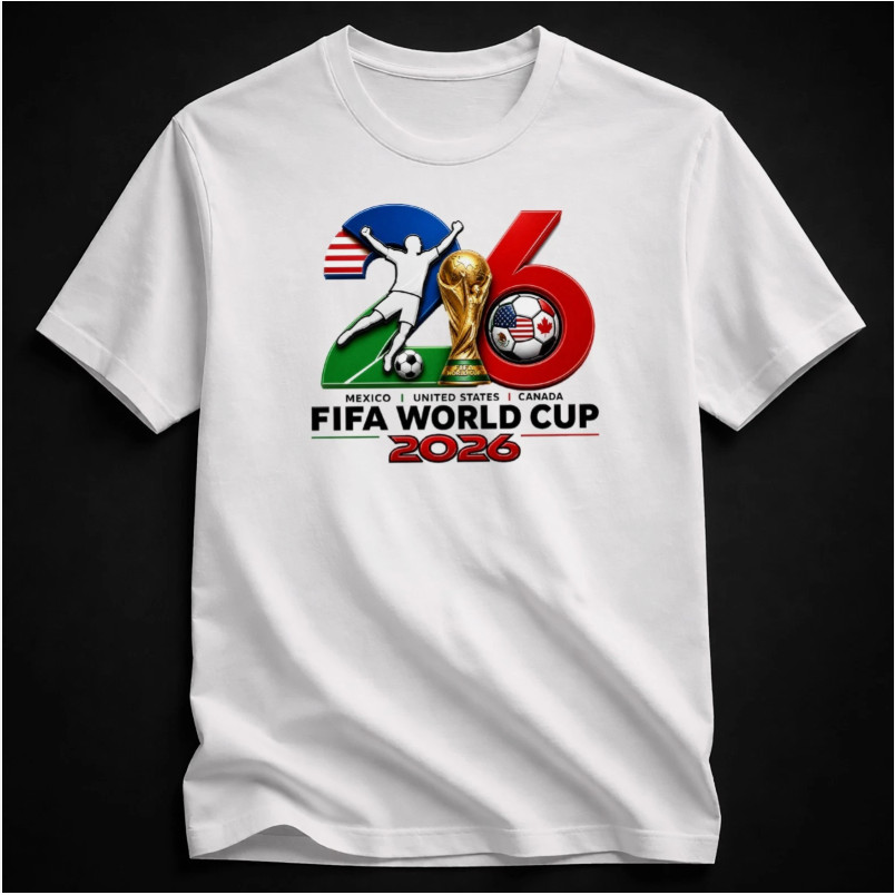 FIFA World Cup 2026 T-Shirt Soccer Graphic Tee Football Fan 26 Trophy