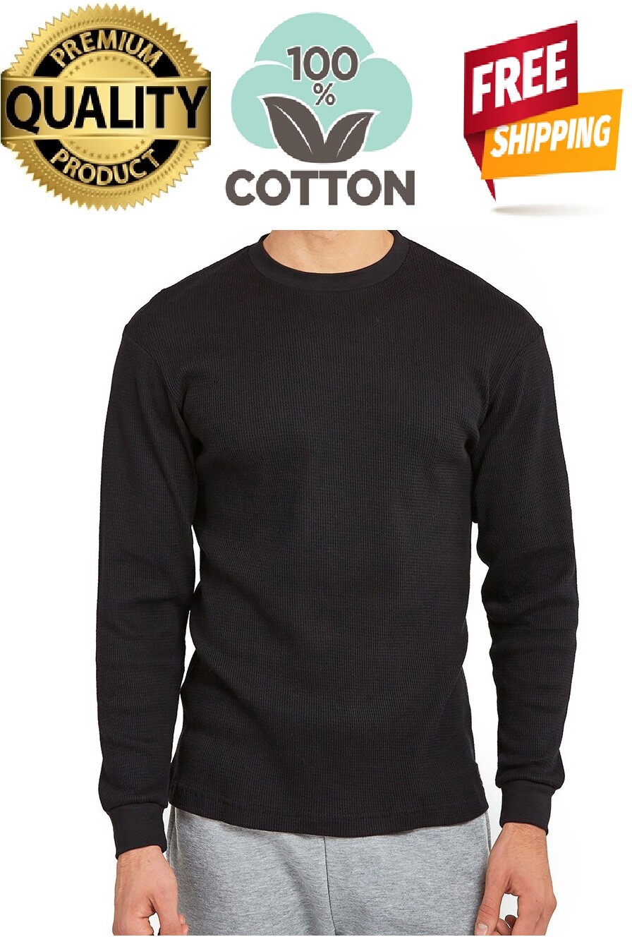 Thermal Shirt COTTON Warm Medium Weight Long Sleeve Crew Neck Waffle Men’s