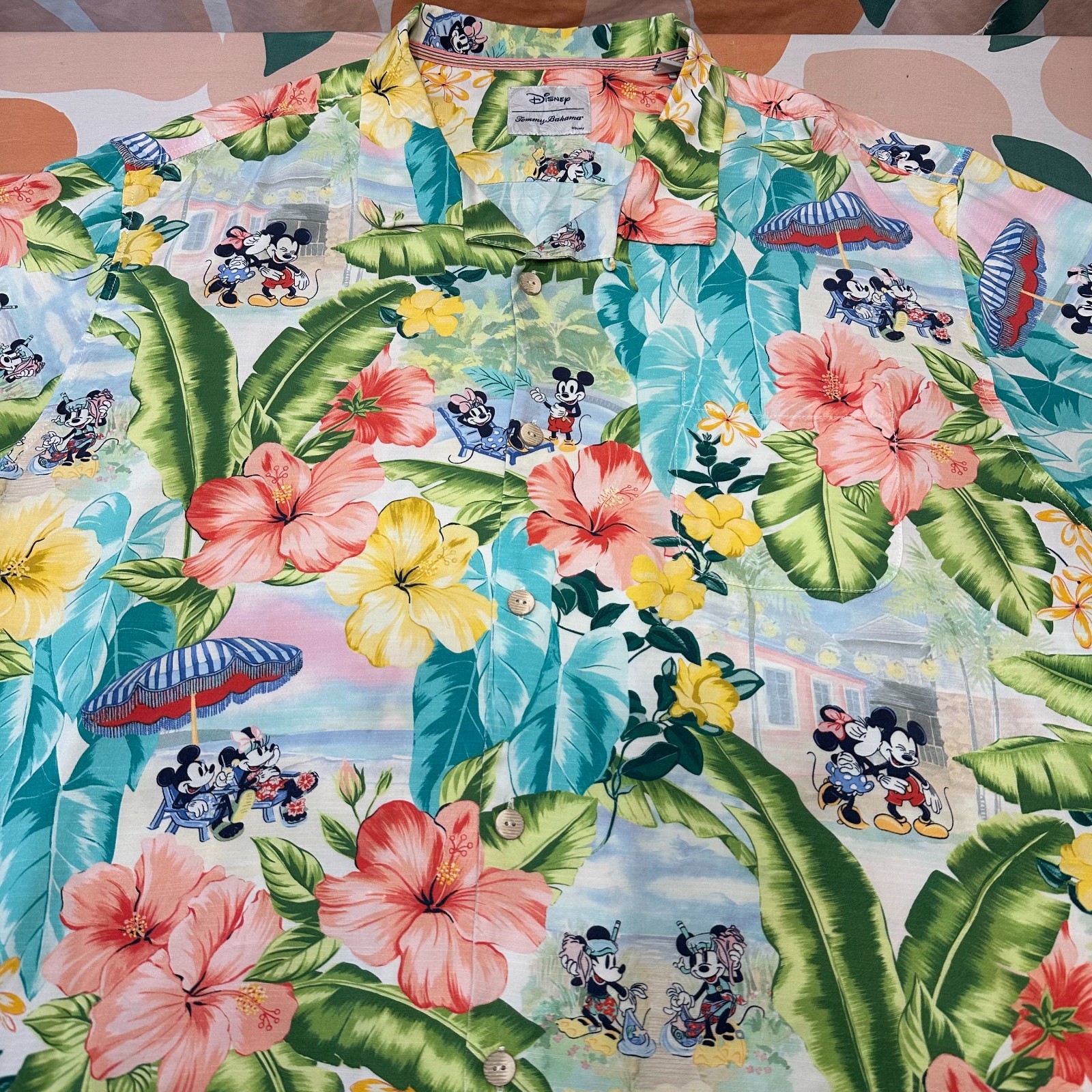 Disney X Tommy Bahama Poolside Party Camp Shirt Men’s 3XLT Beach Floral Coconut