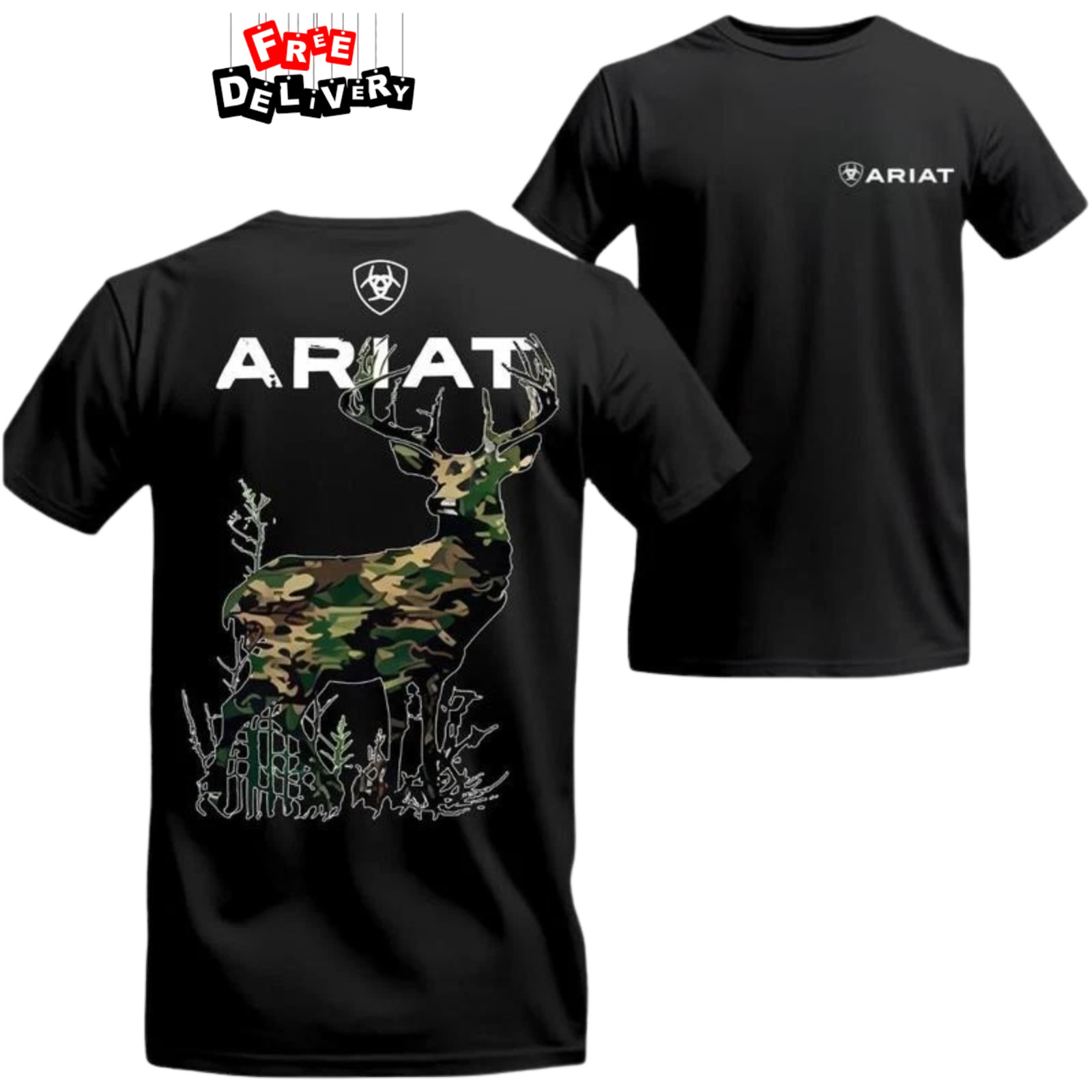 Ariat Hunting T-Shirt, Camo Deer Print, Western Outdoor Vibes, Comfortable Fit