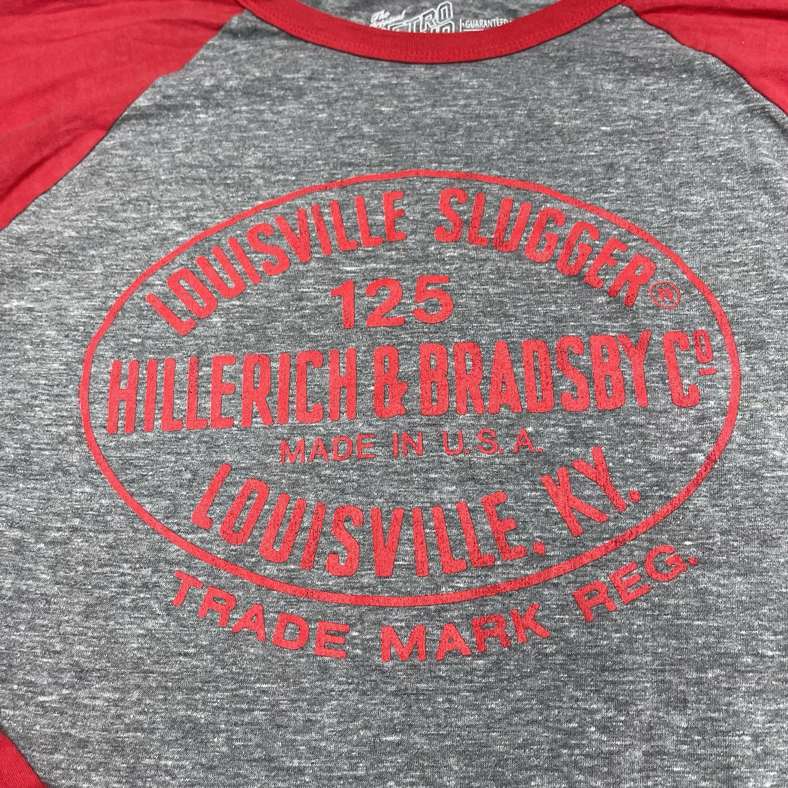 Retro Brand Gray & Red Louisville Slugger Hillerich & Bradsby Co T Shirt Mens XL