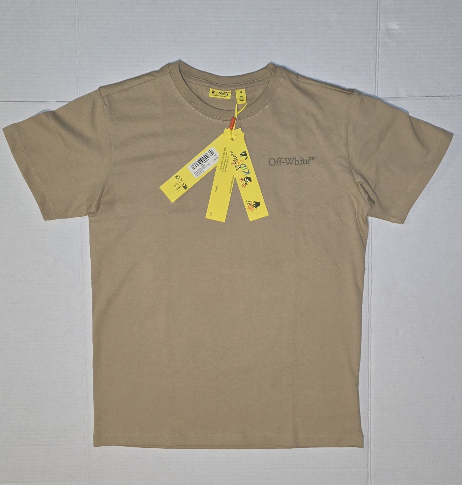 New Off-White Kids “Off Stitch” Cotton T-Shirt in a Beige/Sand Size (14)