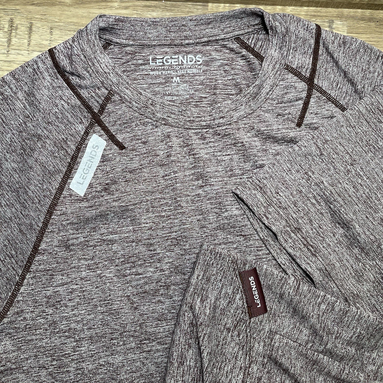 Legends Enzo Mens Performance T-Shirt Tee Heathered Maroon Space Dye Medium EUC
