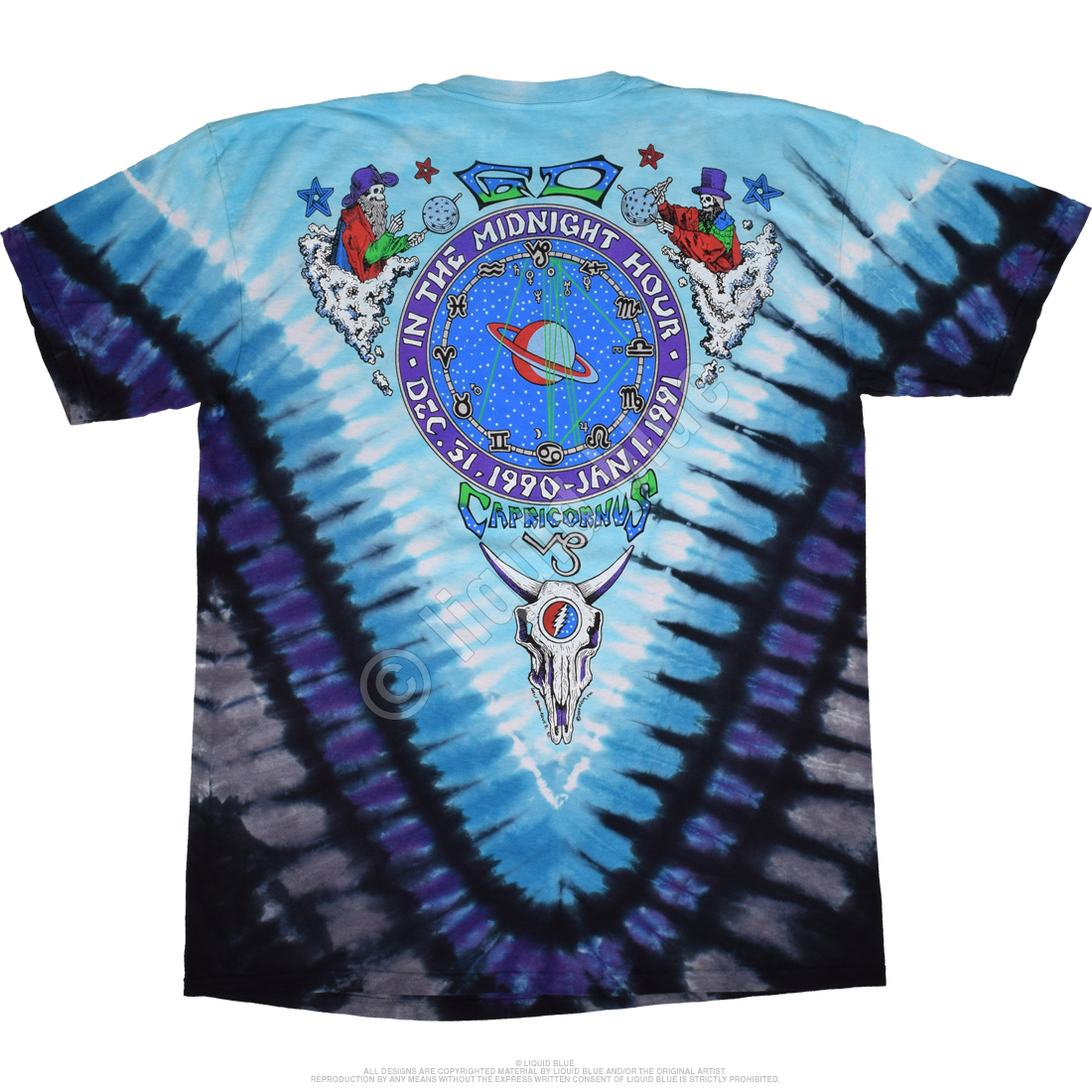 GRATEFUL DEAD-MIDNIGHT HOUR-NEW YEAR 90- TIE DYE T-SHIRT S-M-L-XL-XX Garcia,Wier