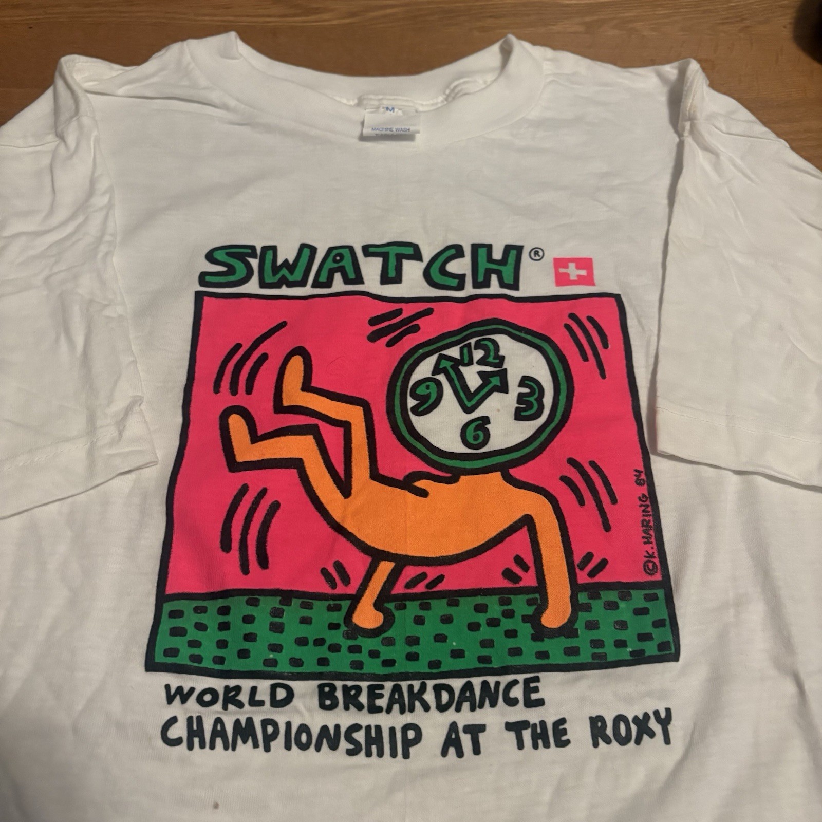 Vintage Keith Haring T-shirt Mens M Swatch Breakdown Roxy Art 80s USA RARE