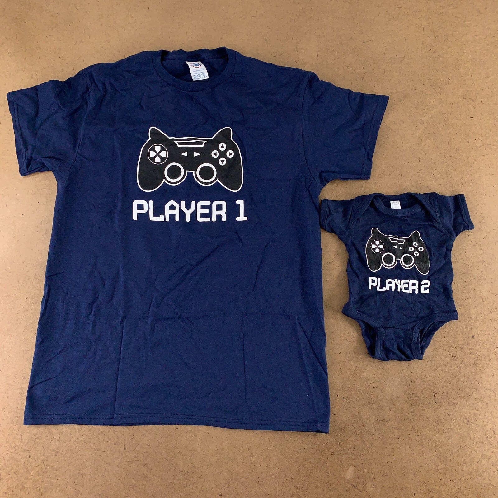 Adult Medium & Newborn Gaming Player One Player Two T-Shirt & Bodysuit Set New