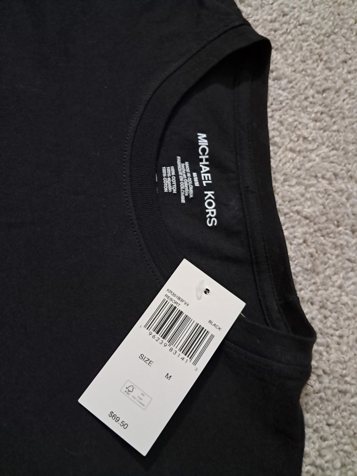 Michael Kors Men’s Black Long Sleeve Logo Graphic Crew Neck T-Shirt M Cotton