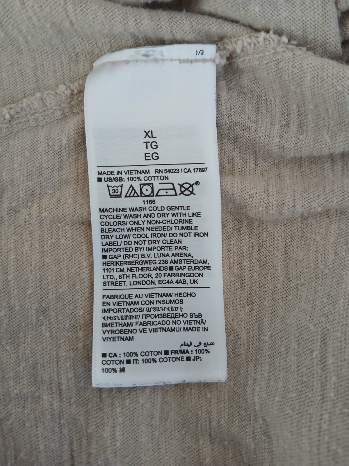 Banana Republic Cotton Slub Garment Dyed Long Sleeve T-Shirt Tee Cream Beige