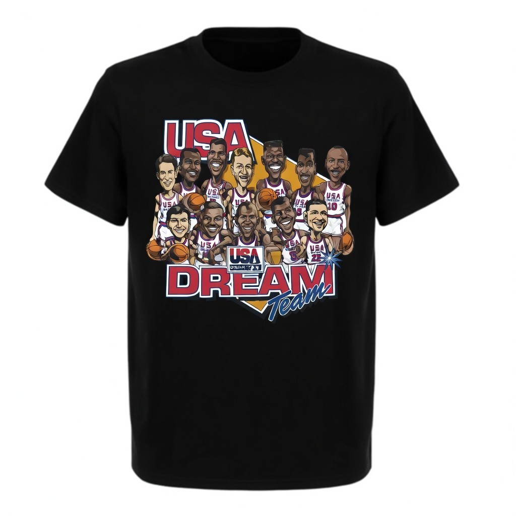 USA Dream Team 1992 Basketball Caricature Tribute Memorial Graphic Tee Shirt