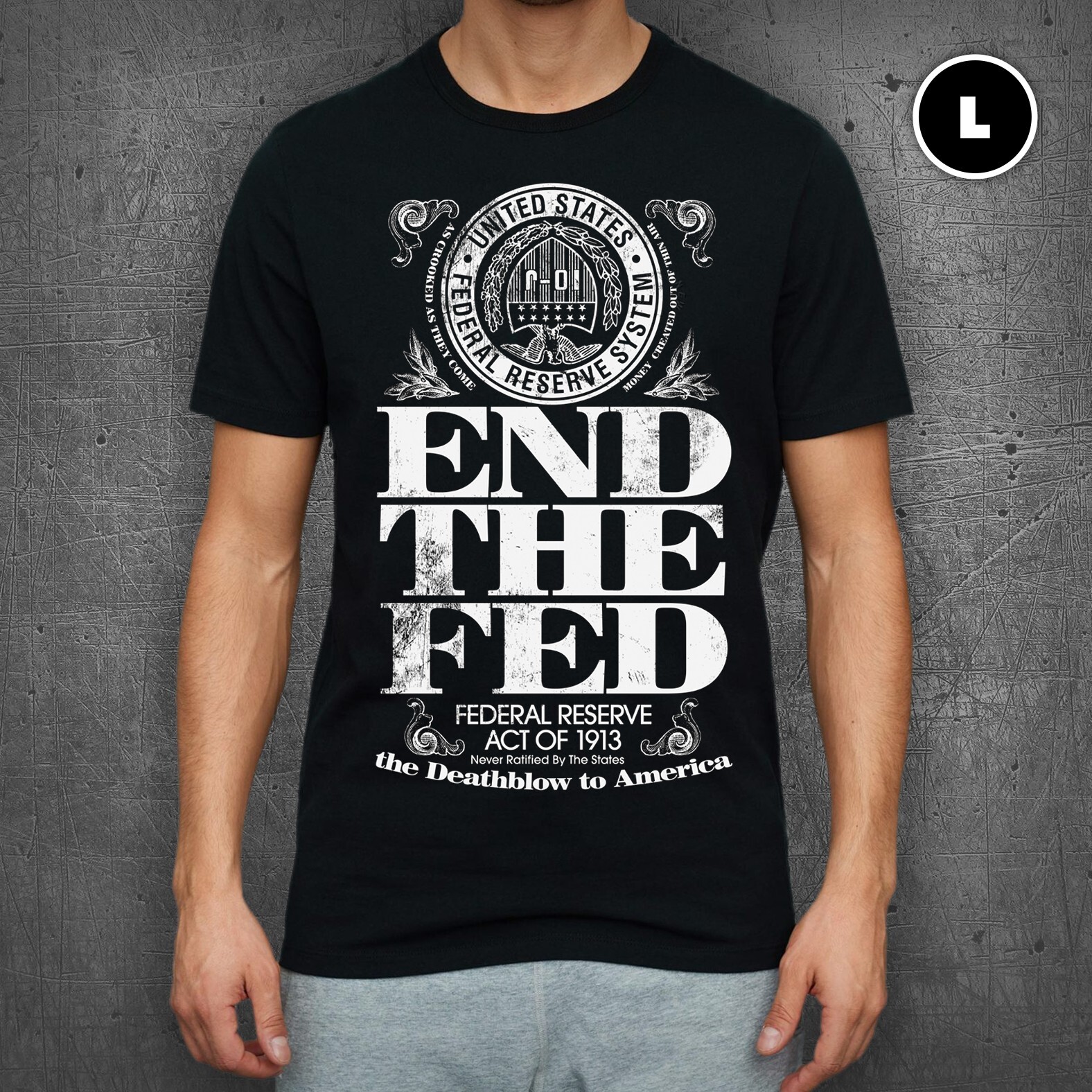 “End The Fed” t-shirt / LARGE / Unisex / Ron Paul / silver bullion / FREE DECAL