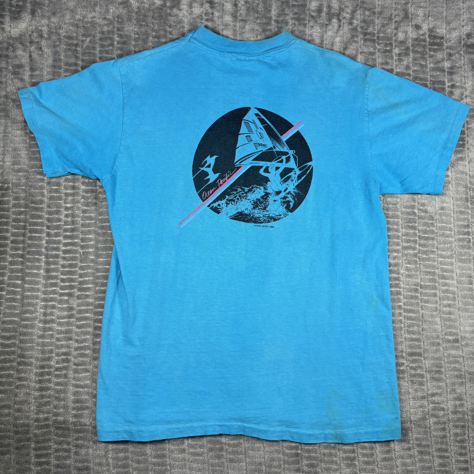 VTG 80s Ocean Pacific Op Surf T Shirt M Turquoise Windsurfing Single Stitch USA