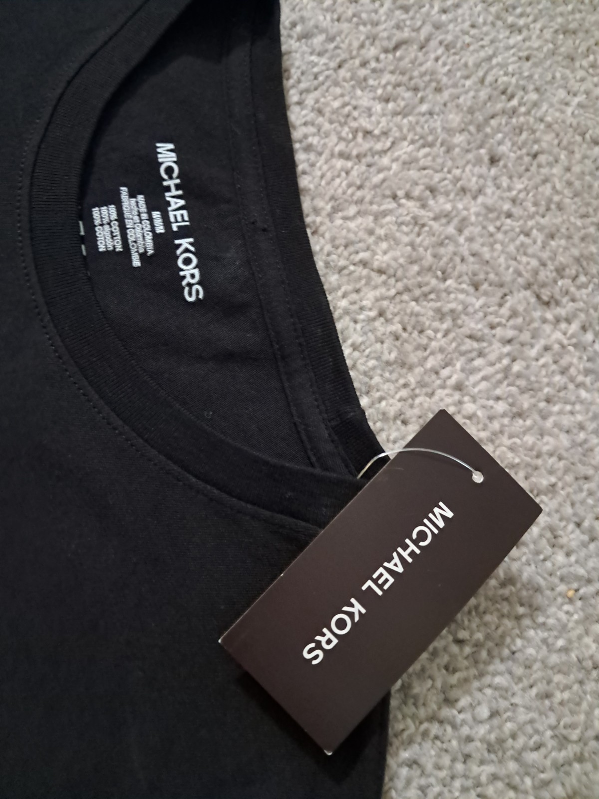 Michael Kors Men’s Black Long Sleeve Logo Graphic Crew Neck T-Shirt M Cotton