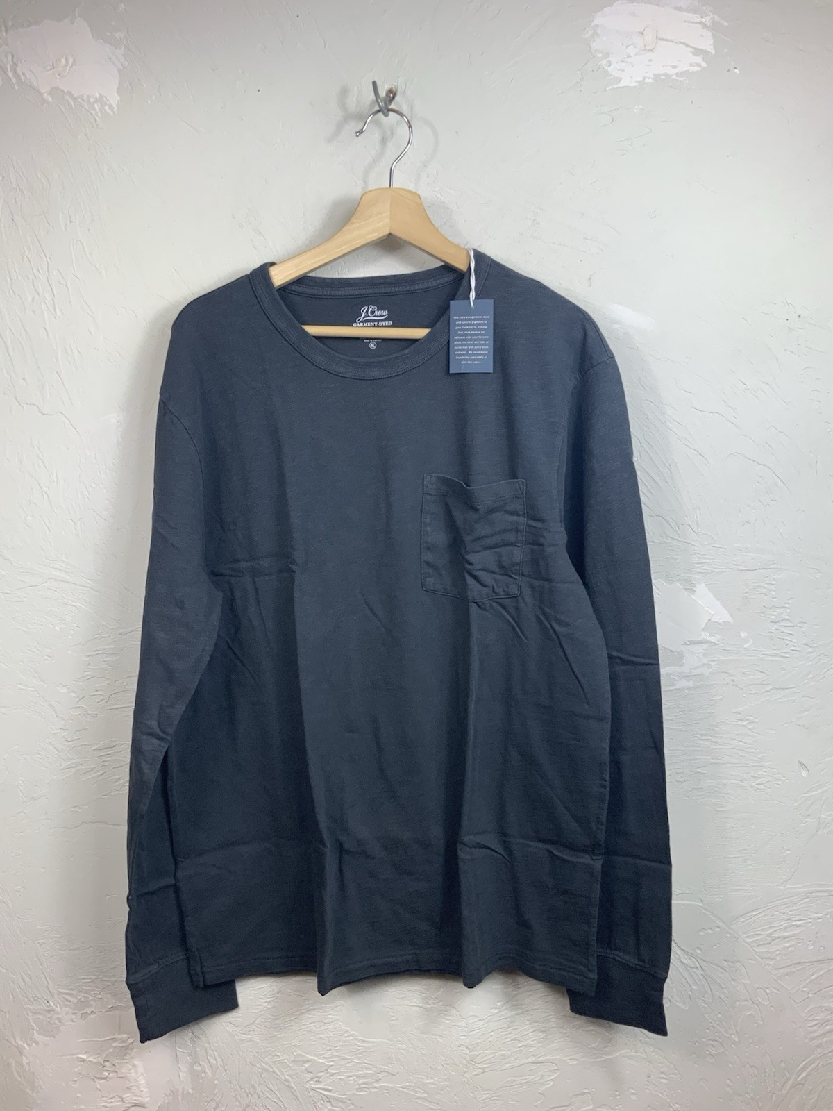 J.Crew Mens Garment Dyed Long Sleeve Pocket T-Shirt XL Dark Slate Grey NWT