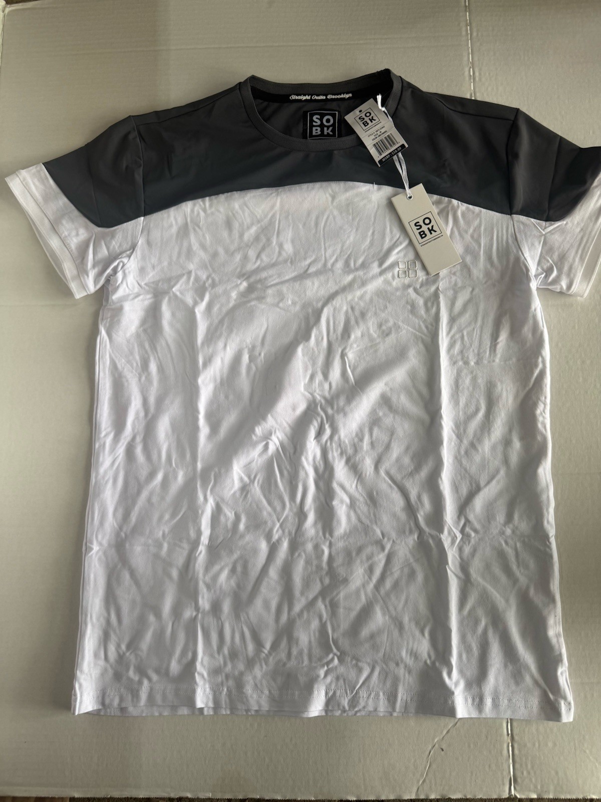 SOBK Men’s Colorblock Crew Neck Stretch Short Sleeve T-Shirt M Gray/White