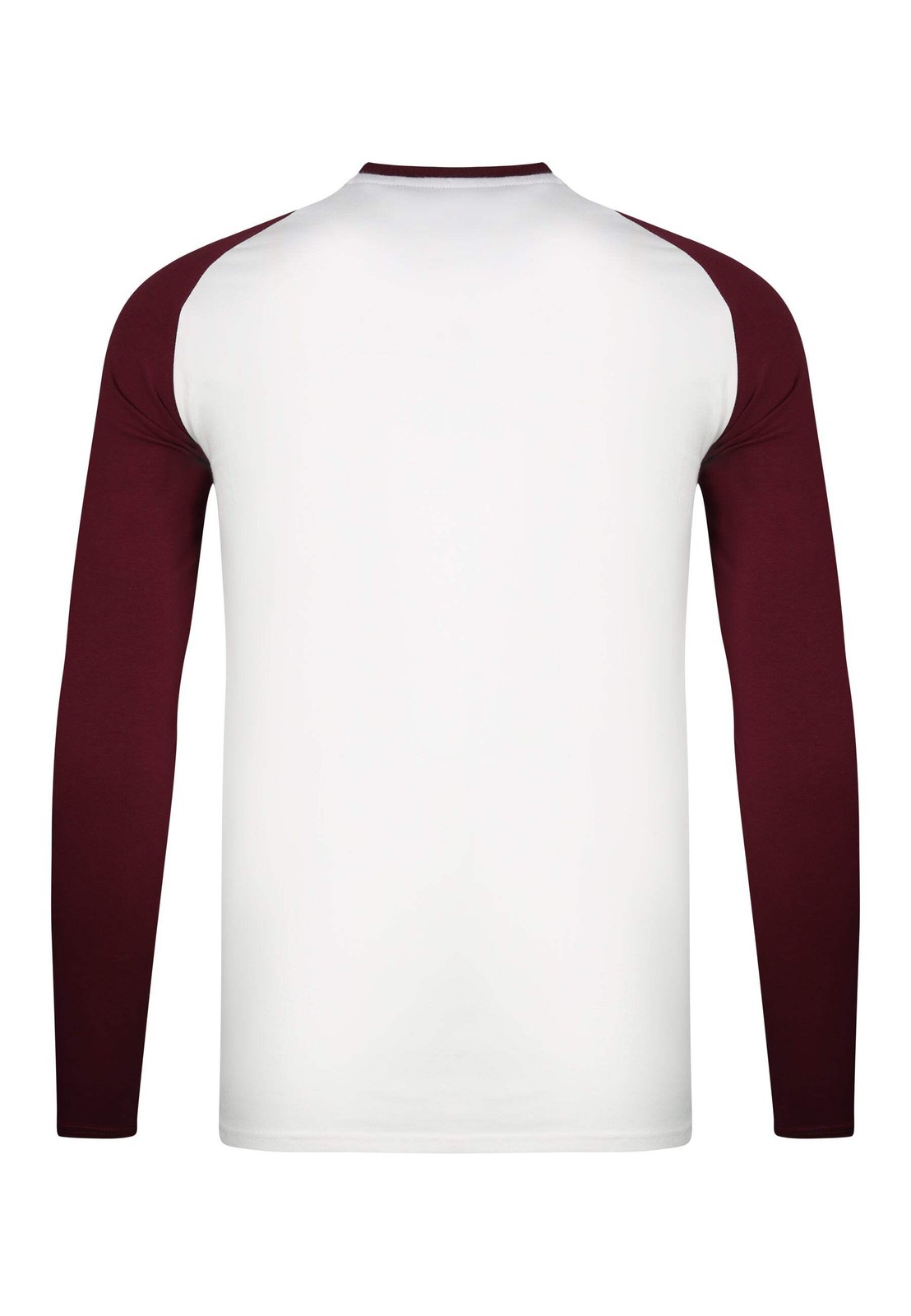 SikSilk Men’s Long Sleeved Muscle Fit T-Shirt Tee White and Burgundy